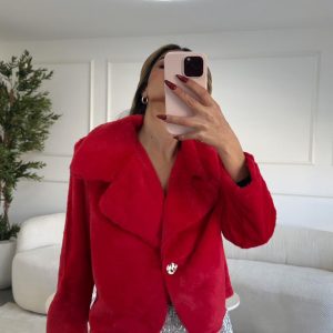 מעיל פרווה קצר - צבע אדום