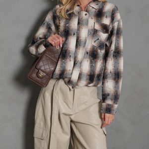 ג'קט משבצות פייזלי FANCY - בז'